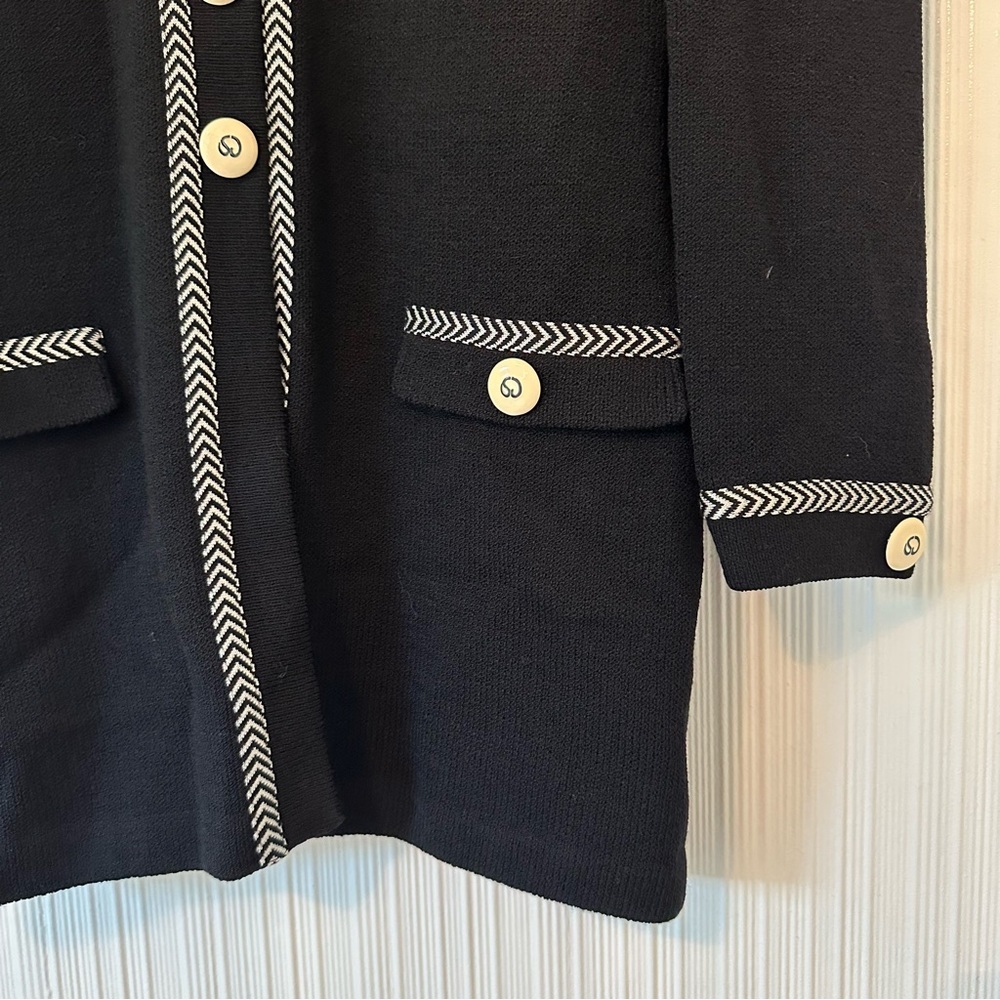 St. John Collection Santana Knit Button Front Cardigan/ Black and White 2 - Picture 7 of 11
